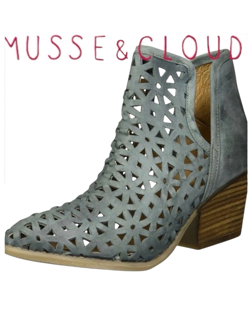 Musse & Cloud Sage Green Athenisse Leather Stacked Heel Ankle Boot (EU37)